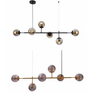 Smoky or Amber Glass Globe Black Modern Island Chandelier Ceiling Light TEKLED - Picture 1 of 21