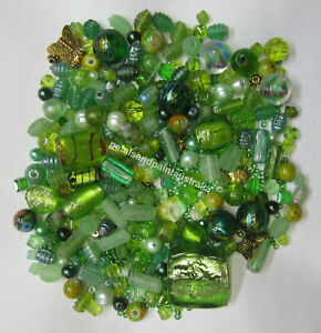 New Green Mixed Bead Mix Foil Glass Pearl Lampwork Metal & Assorted Beads