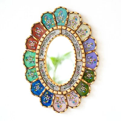 Peruvian Multicolor Hanging oval mirror for living room decor | gift Home decor - Image 1 of 4