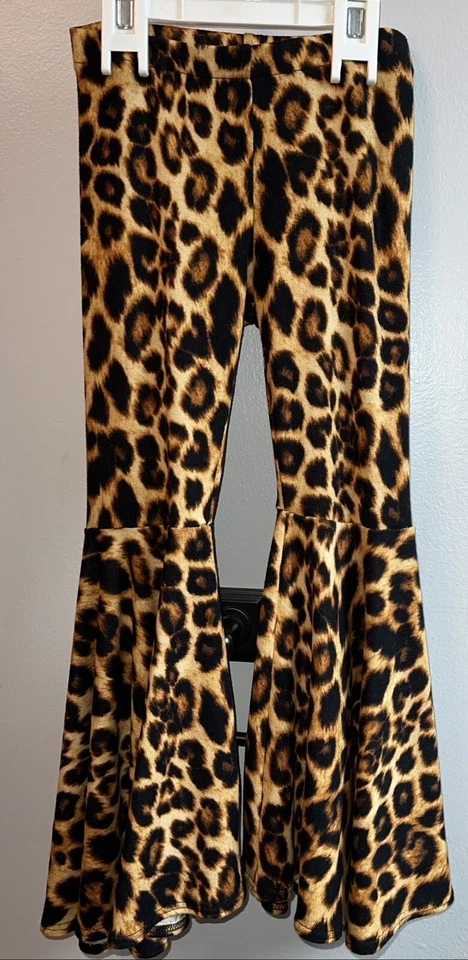Girls Leopard Print Handmade Flare Bell Bottoms-Size 6-Worn Once - Image 1 of 3
