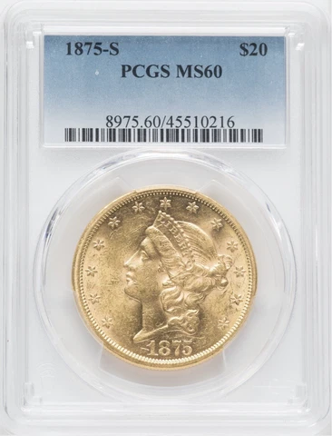 1875-s $20 Liberty Type II Gold Double Eagle PCGS MS60!  45510216 Cover