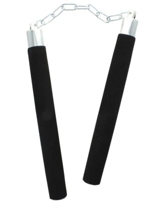 Ninja Nunchucks con Cadena - Negro/Plateado - Accesorio de Disfraz - Utilería de Arma Foto 1 de 3