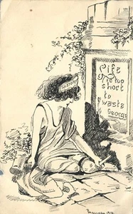 Line Drawing Illustration Young Woman Life is Too Short to Waste George - Picture 1 of 2