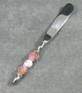 Cuchillo de mantequilla con cuentas de porcelana de vidrio murano flor rosa de acero cromado - Imagen 1 de 3