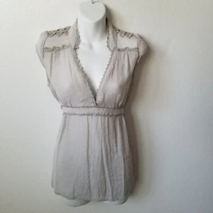 Vtg Body Central Womens S Y2K Babydoll Blouse Empire Waist V-neck Lace Gray - Bild 1 von 8