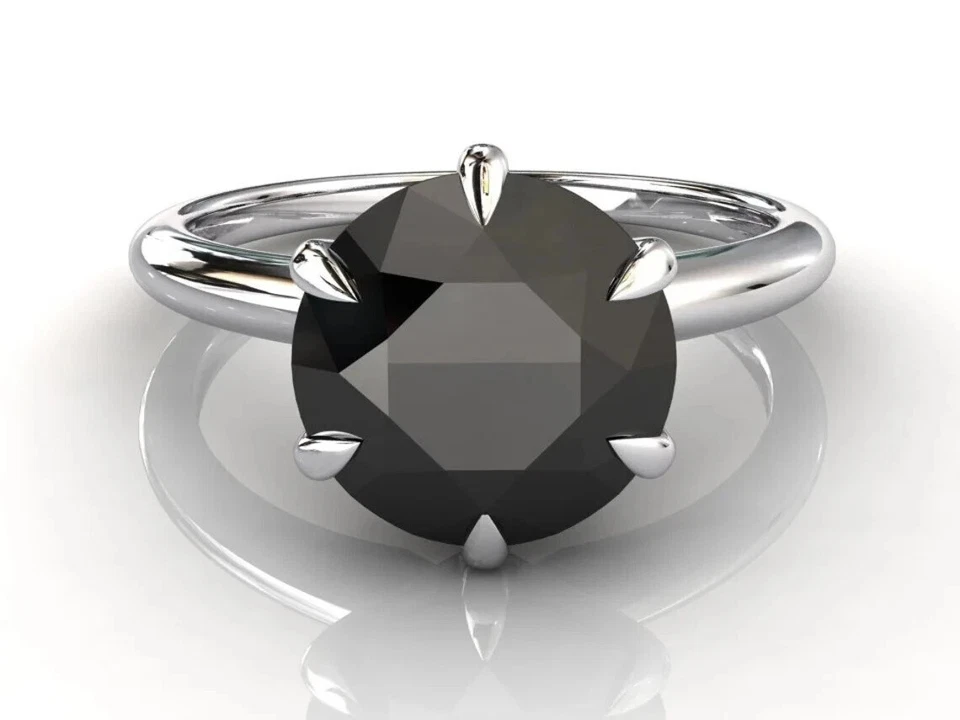 7 Ct. Round Black Diamond Solitaire Ring In 925 Sterling Silver Certified - Image 1 of 4