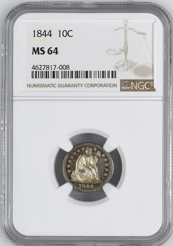 1844 LIBERTY SEATED 10C NGC MS 64 Cover