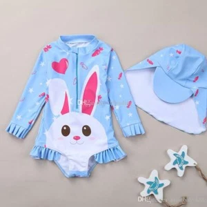 Children bunny Swimwear baby girls rabbit print swimsuit 2019 summer fashion  - Picture 1 of 6