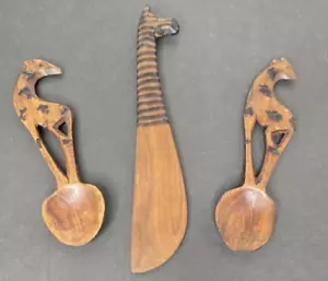 Lote de 3 cucharas y esparcidores de madera tallados a mano para jirafa decoración de cocina - Imagen 1 de 15