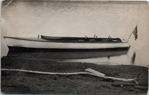 1910s RPPC Postcard Empty Canoe American Flag Lake Unposted Boat US Flag - Picture 1 of 2