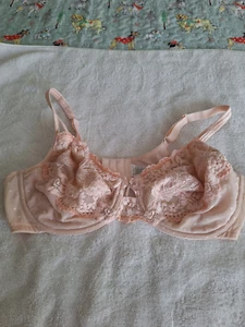BARELY BREEZIES BABY PINK WILD ROSE 42C UNDERWIRE LACE SEMI SHEER BRA BEAUTIFUL - Picture 1 of 4