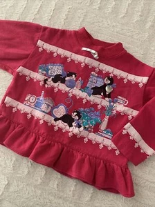 Spumoni Girls Sweatshirt Small 4 USA Made Cats Heart Locket Ruffle Bottom N7 - Picture 1 of 12