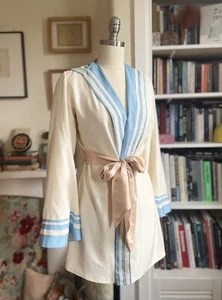 Antique Vintage Cotton Silk Duster Edwardian 1920s Sailor Collar Uk 6-10 - Picture 1 of 19
