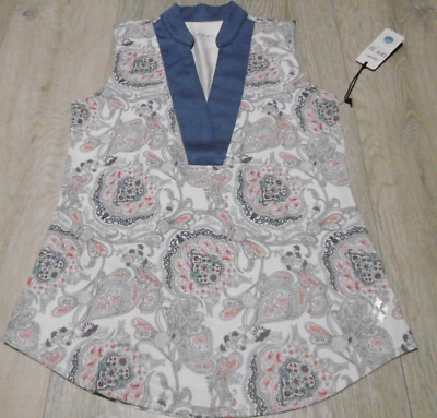 JoFit Women Size Small Golf Tennis Tank Top White Paisley Sleeveless V Neck - Image 1 of 4