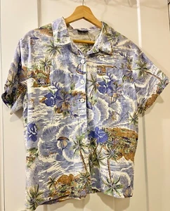 bum Hawaiian Shirt Women's button short sleeve w/pocket Sky Blue Size L - Picture 1 of 4