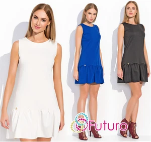 Womens Tiered Dress With Zip Crew Neck Sleeveless Frilled Tunic Sizes 8-12 FA489 - Picture 1 of 12