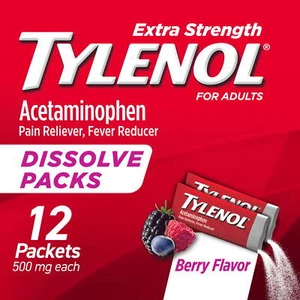 Tylenol Extra Strength Dissolve Packs with Acetaminophen 500 mg, Berry, 12 Count - Picture 1 of 11