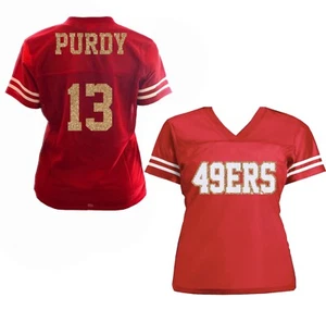 Camiseta de fútbol para mujer 49ers Brock Purdy Glitter, camiseta nueva, San Francisco - Imagen 1 de 25