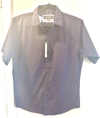 Camisa Polo Club Beverly Hills Hombres 3XL Delgada Micro-Geométrica Azul Marino Rosa Manga Larga Foto 1 de 4