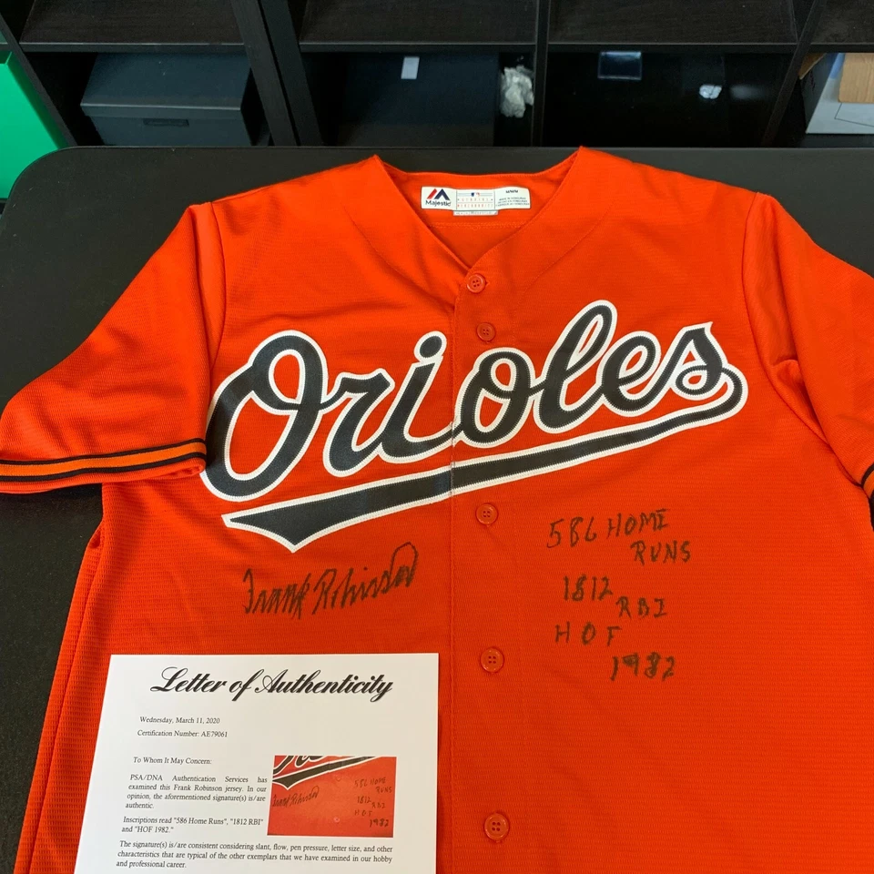 Frank Robinson Signed Heavily Inscribed Stats Baltimore Orioles Jersey PSA DNA  - Image 1 of 4