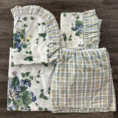 Waverly Sweet Violets Blue Floral Plaid 5 Pc Twin Bedding Set Sheets Skirt Sham - Image 1 of 4