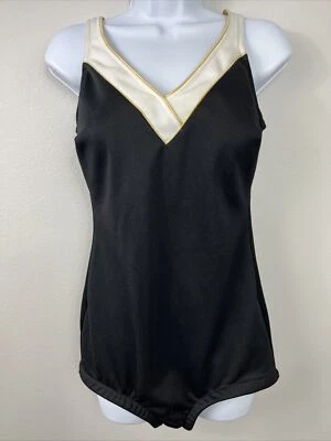 Traje de baño vintage años 60 negro con rayas blancas pinup traje de baño talla 12 hecho en EE. UU. Foto 1 de 4