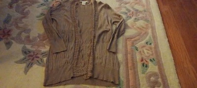 Cárdigan American Rag Cie para mujer talla pequeña marrón encaje puntintelle suéter Foto 1 de 3