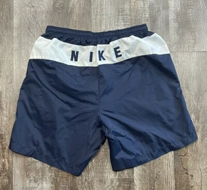 Vintage Nike Spellout Swim Trunks Sz XL Board Shorts Navy Blue White - Picture 1 of 8