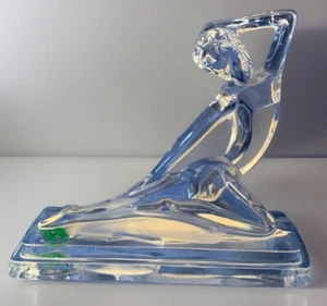 VTG Art Deco 24% Crystal Clear&Frosted Glass Lady Pose Paper weight Kristalcolor - Picture 1 of 6