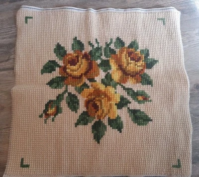 Vntg. Yellow Rose Finished Needlepoint, Floral decor,Shabby Chic, Cottage core, - Image 1 of 4