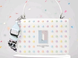 Karl Lagerfeld Simone Ivory Leather Crossbody Purse | Candy Studded Summer Bag  - Picture 1 of 3