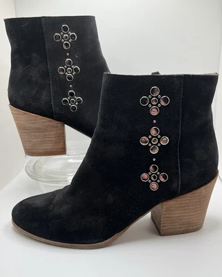 Frye Black Suede Ankle Boots Studded Made in Italy Women’s 9.5M Stacked Heel Zip - Image 1 of 4