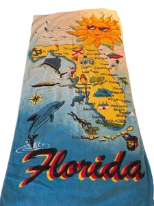 Vintage Copa Florida Karte Frottee Baumwolle Strandtuch 30x56 Souvenir - Bild 1 von 9