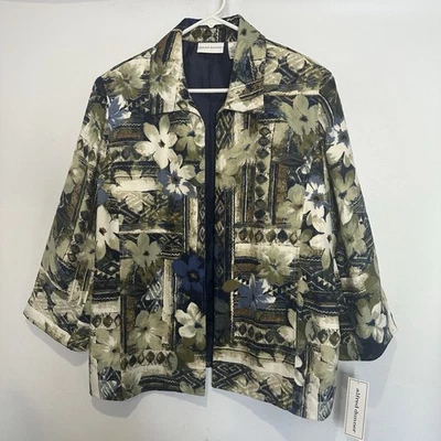 Alfred Dunner Womens Blazer Jacket Sz 16 Blue Floral 3/4 Sleeve Open Cottage NEW - Image 1 of 4