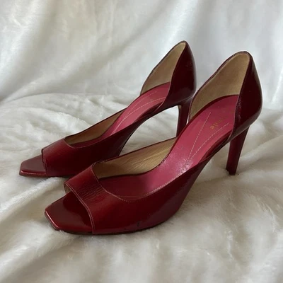 Kate Spade Red Patent Leather Pumps Womens 6.5 VTG Made in Italy Peep Toe - Image 1 of 4