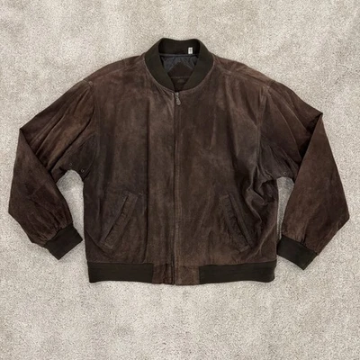 Roundtree & Yorke Bomber Suede Jacket Mens Sz XL Brown Full Zip - Image 1 of 4