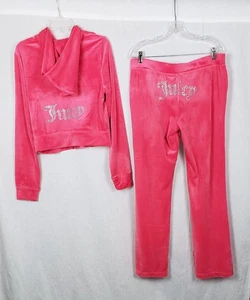 Conjunto de chándal de terciopelo Juicy Couture para mujer L rosa sandía con capucha estrás - Imagen 1 de 19