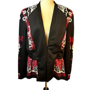 Bisou Bisou Red/ Black Scroll Peplum Blazer Jacket Hook&Eye Closure Womens XL - Picture 1 of 9