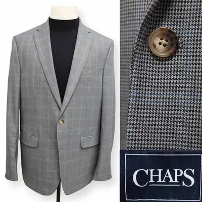 CHAPS mens gray blue HOUNDSTOOTH windowpane sport coat suit jacket blazer 44 L - Image 1 of 4