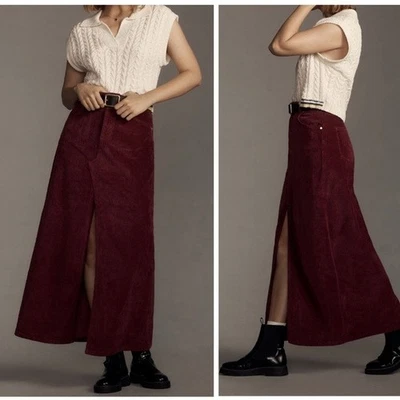 Maxi Falda Anthropologie Pilcro Pana Berry Morado Frontal Abertura Talla 12 Foto 1 de 4