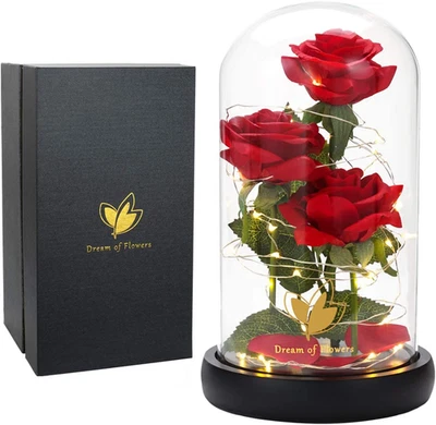 Christmas Flower Gifts for Women,Beauty and the Beast Rose in Glass Dome with 2  - Image 1 of 4