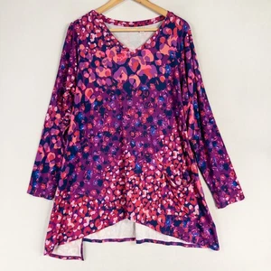 LOGO BY LORI GOLDSTEIN Tunic Top 1X Purple Print Stretch Knit Long Sleeve - Picture 1 of 9