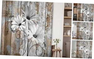 Farmhouse Flower Floral Shower Curtain, Rustic Grey Daisy Shower Curtain Set, - Picture 1 of 8