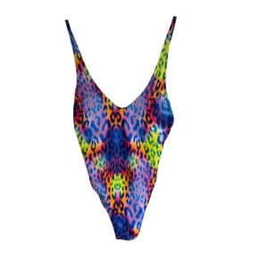 RELLECIGA One Piece Swimsuit Leopard Print High Cut Thong Back Women's Size L - Picture 1 of 9