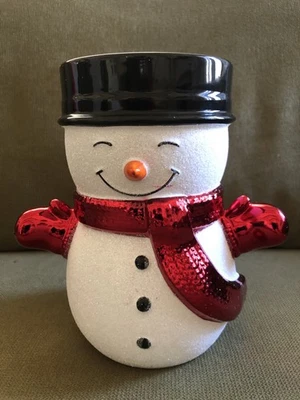 Bath and Body Works Glitter Smiling Snowman Ceramic Large 3-Wick Candle Holder - Image 1 of 4