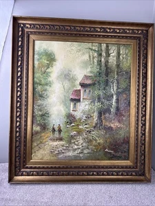 HANS DURR Original Öl Leinwand Gemälde 27x31 Europäische Landschaft gerahmt signiert - Bild 1 von 4