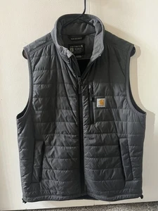Mens Medium Carhartt Rain Defender Black Gray Puffer Vest OV2286-M - Picture 1 of 3
