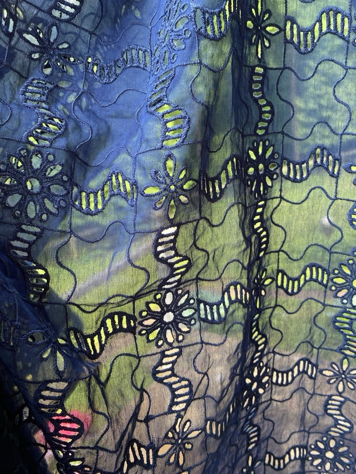 2.8yd 60% Silk 40% cotton Eyelet Embroidery all natural fabric Dress Beach Shirt - Image 1 of 4