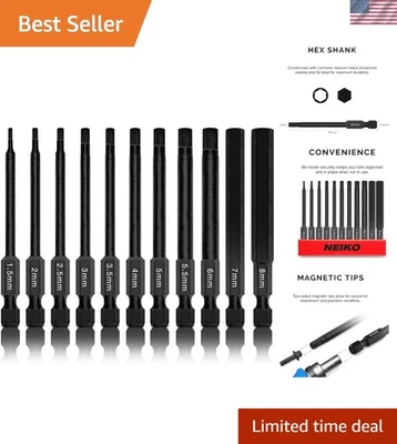 Versatile 11-Piece Hex Allen Power Bit Set: 1.5mm to 8mm, Magnetic Tips Included - Image 1 of 4