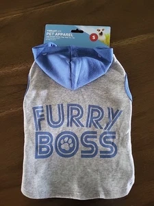 Vibrant Life Pet Dog Hoodie Small  Furry Boss  10-20 Lbs Blue & Gray - Picture 1 of 5